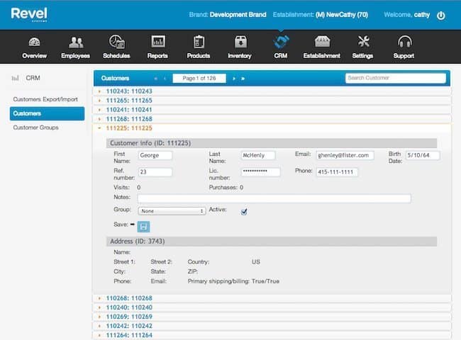 Revel systems POS customer manager