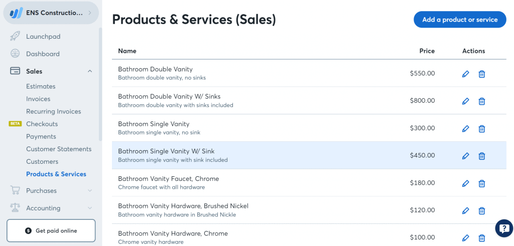 wave accounting inventory feature