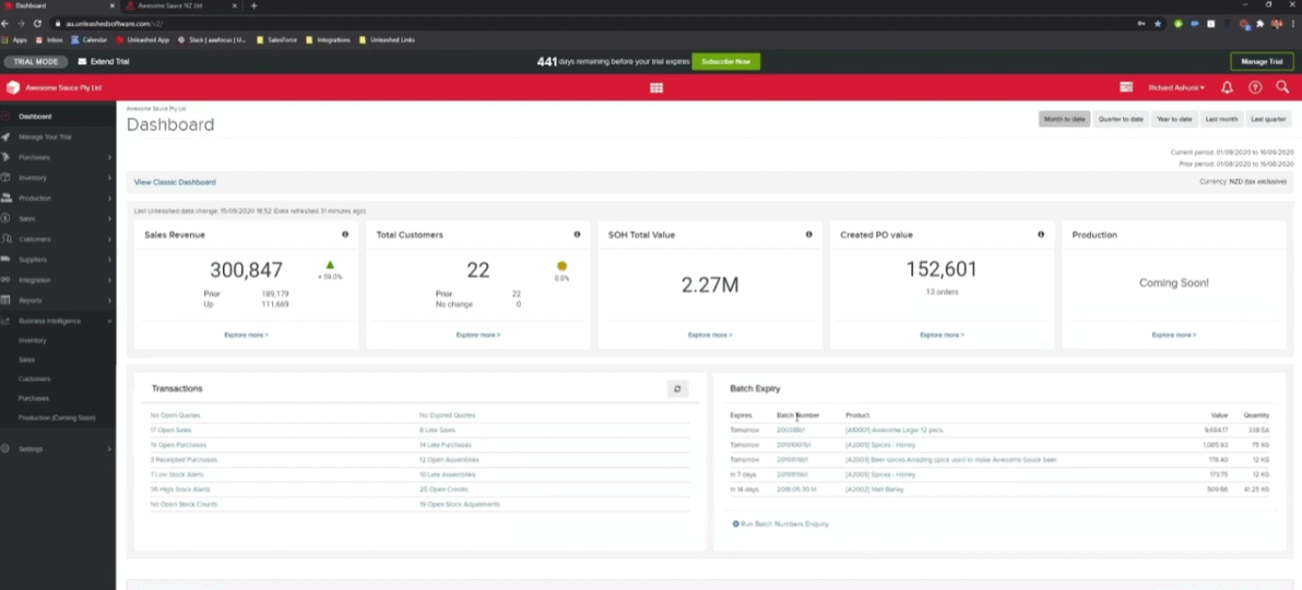 Screengrab of Unleashed product report page