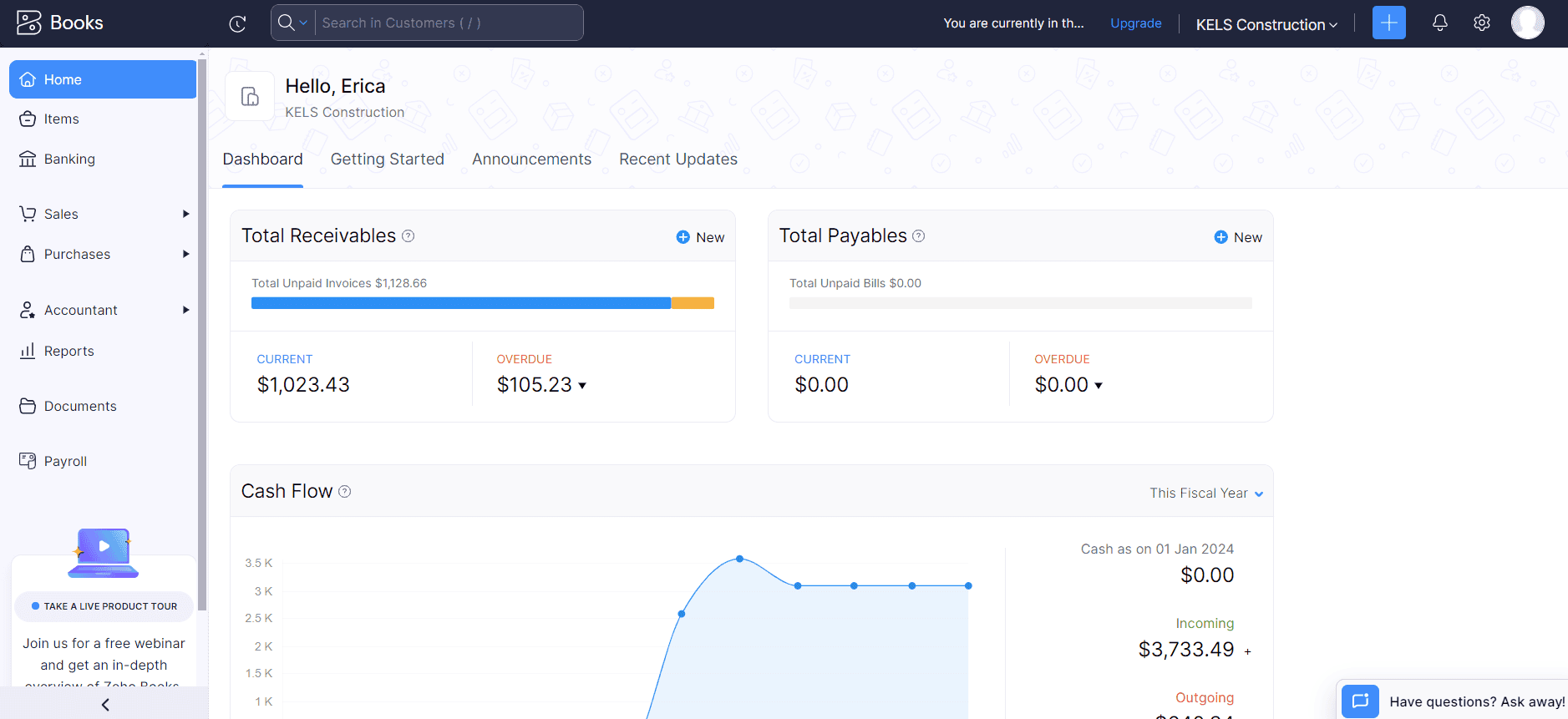 zoho books dashboard 2024