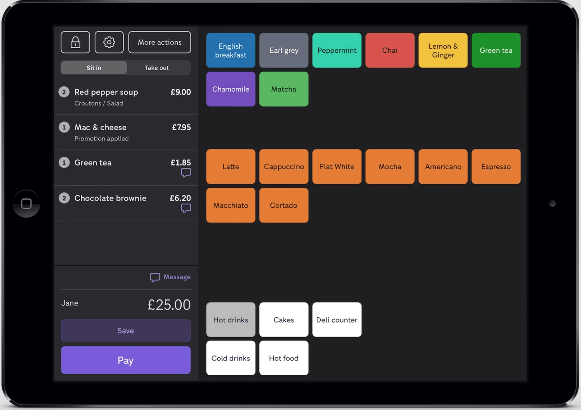 zettle food and drink pos on iPad
