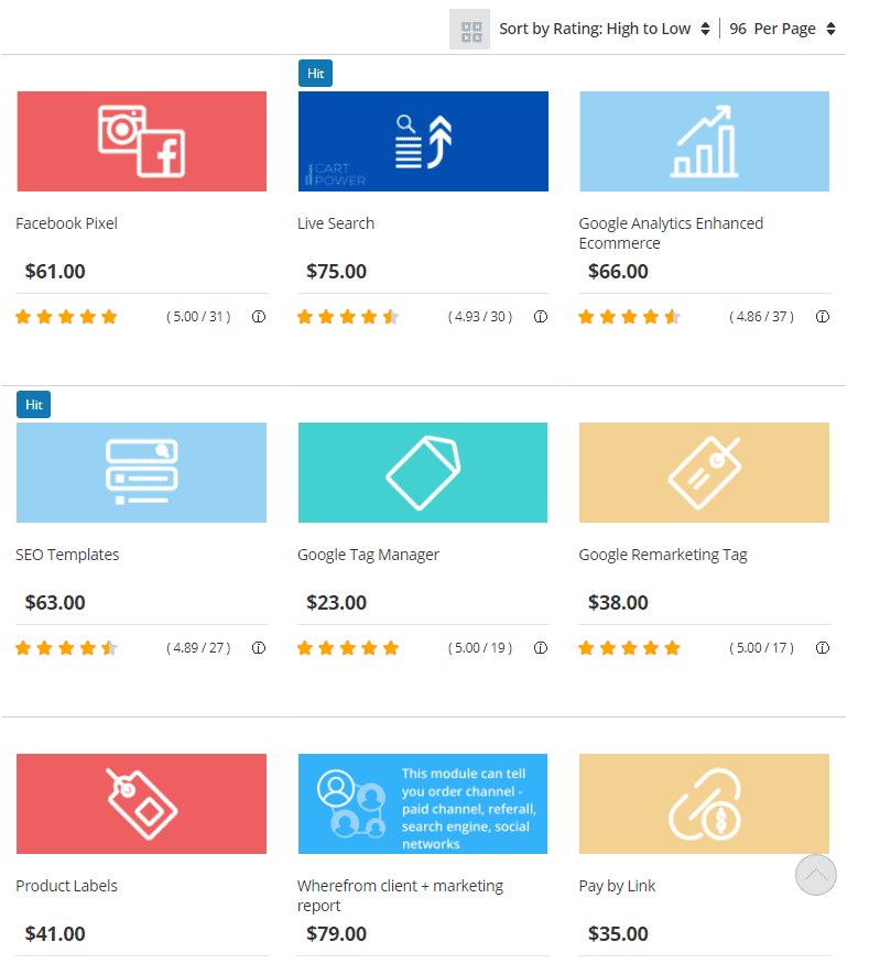 Screengrab of CS-Cart addon marketplace