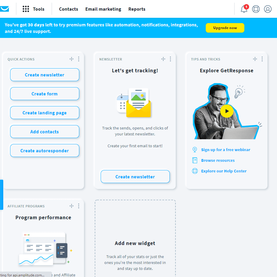 GetResponse email marketing dashboard