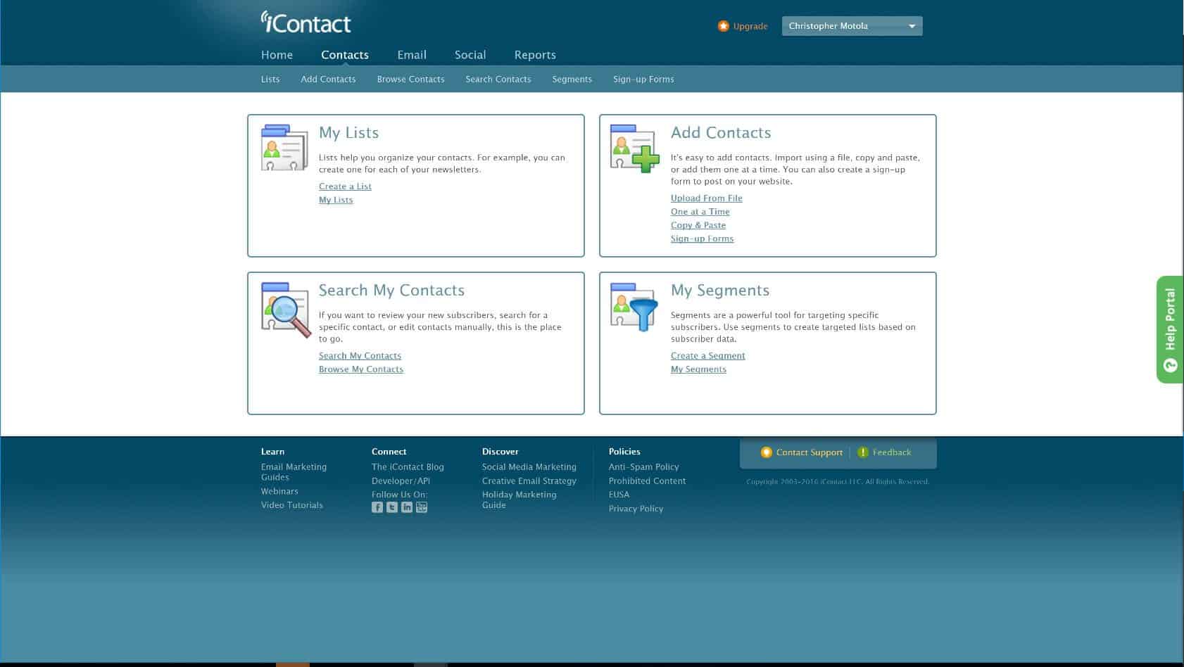 iContact email marketing contacts management dashboard
