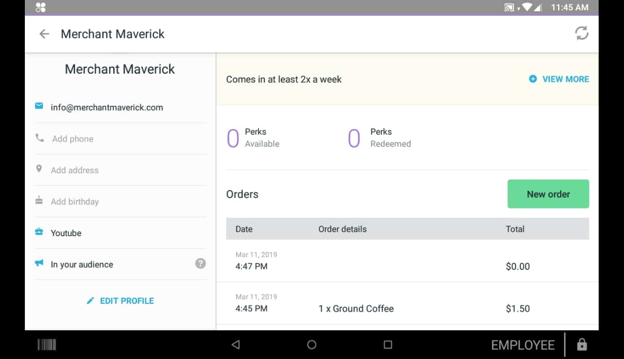 clover mini screenshot of customer profile
