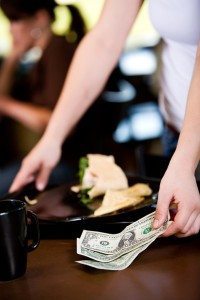 Server picking up tips