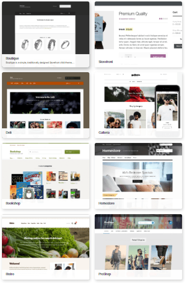 Screengrab showing a selection of WooCommerce themes