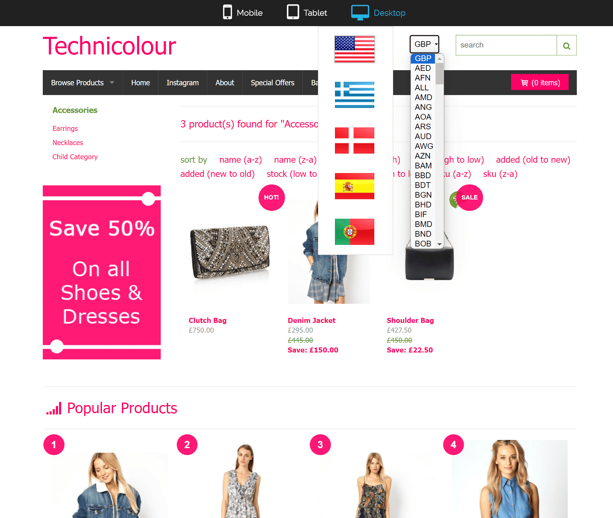 Freewebstore example international online store