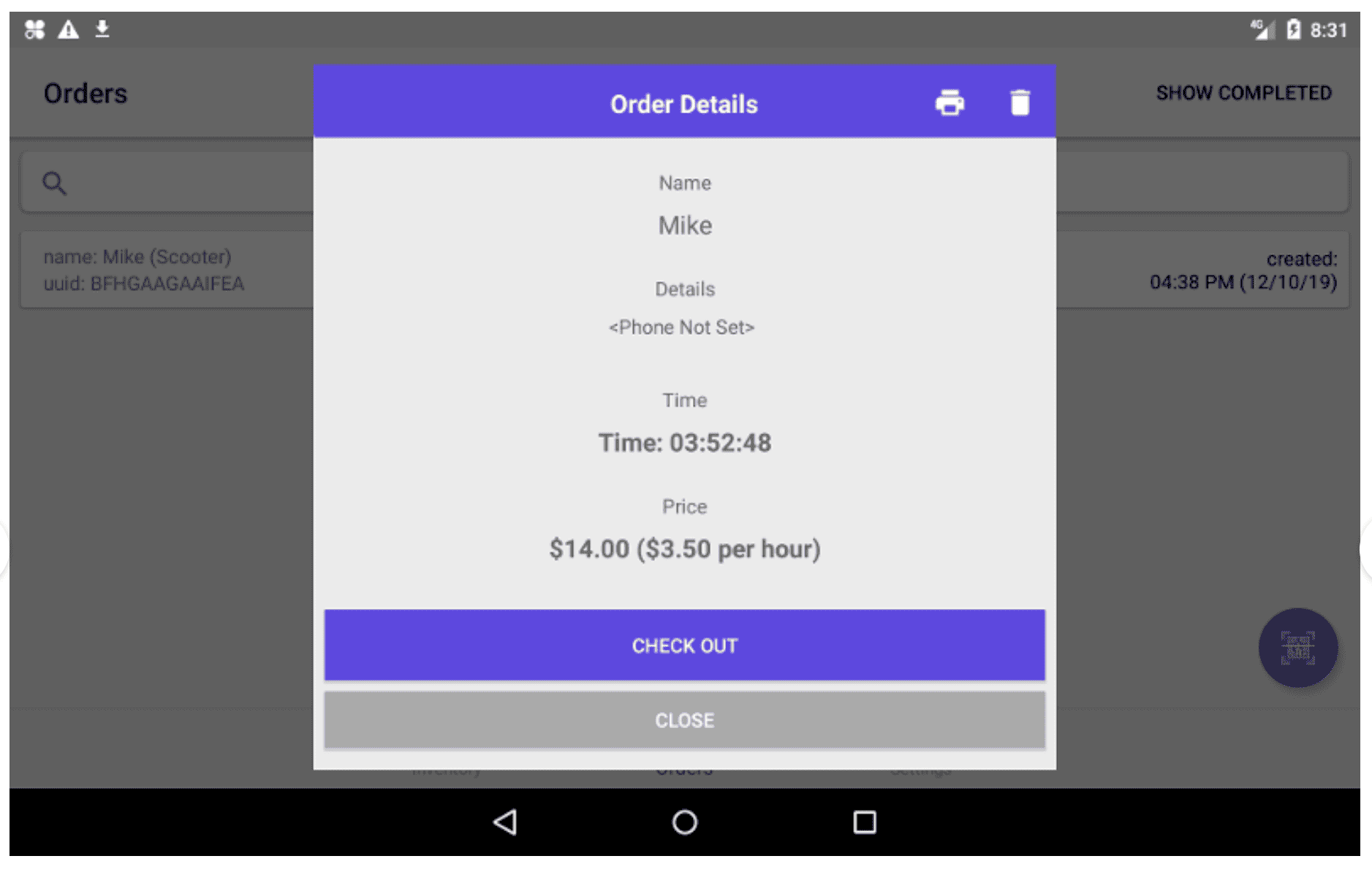 Clover rental POS app