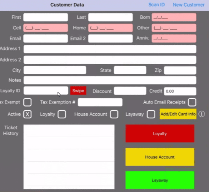 Paradise POS customer account entry