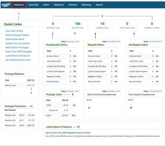 Screengrab of ShippingEasy dashboard