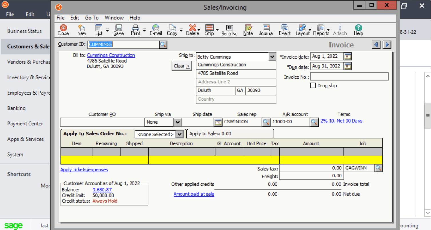 sage 50cloud review sales and invoices