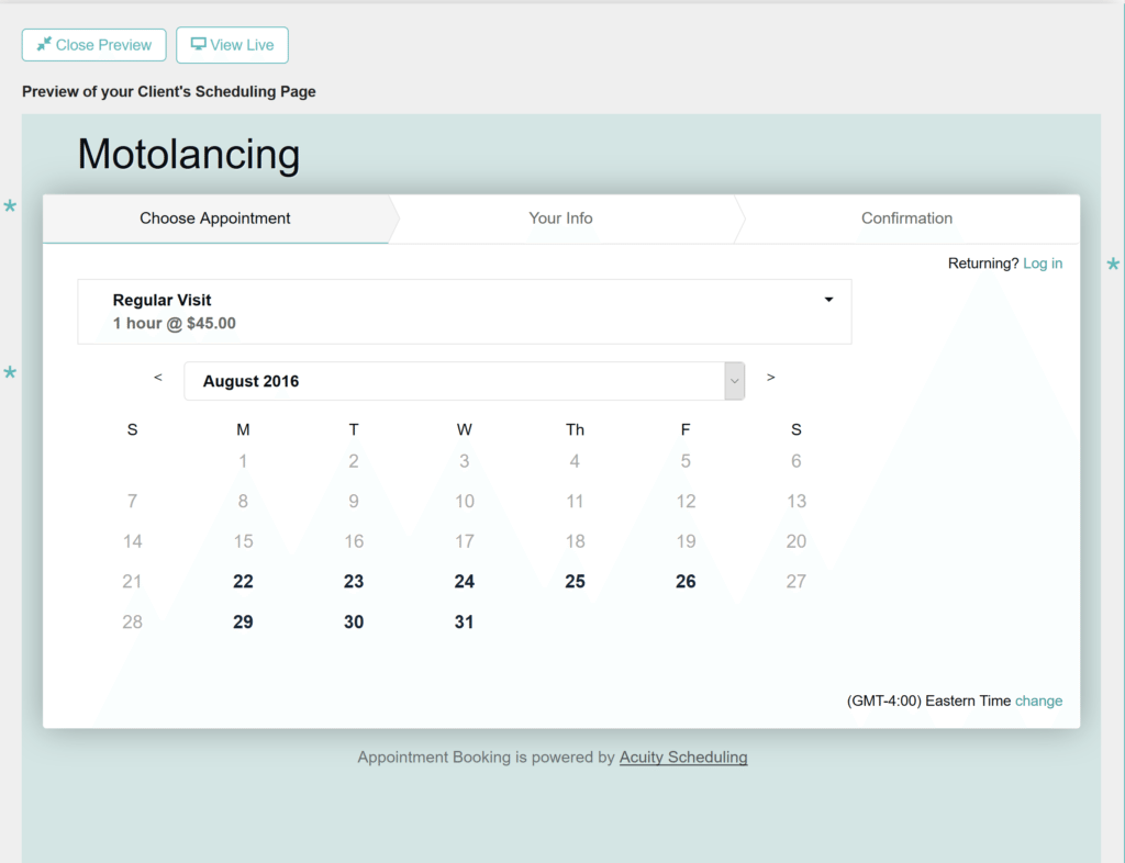 It looks something like this (Acuity Scheduling)