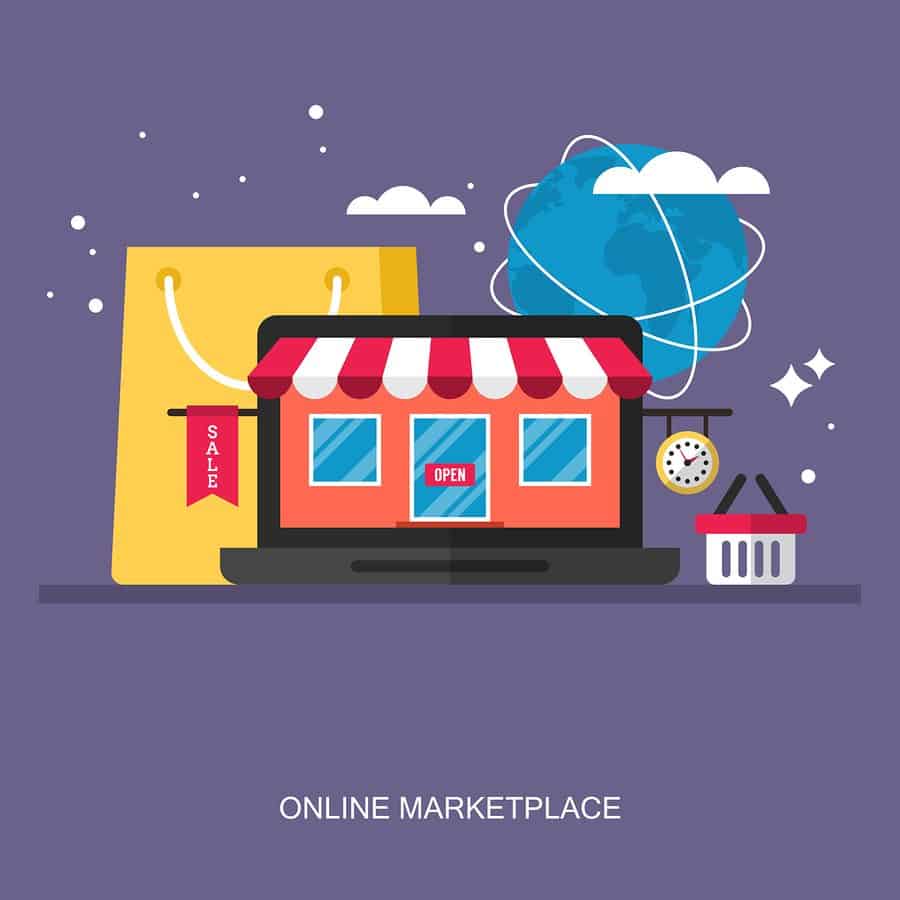 Flat stylish design for online marketplace concept. Flat vector elements for web applications and banners