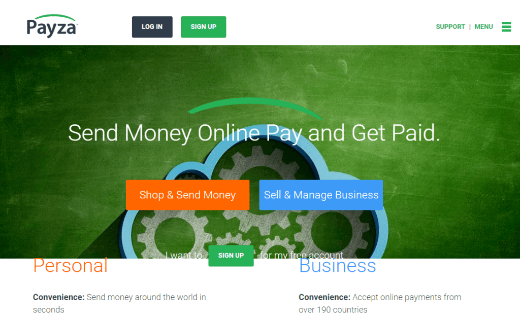 Screenshot of Payza.com home page