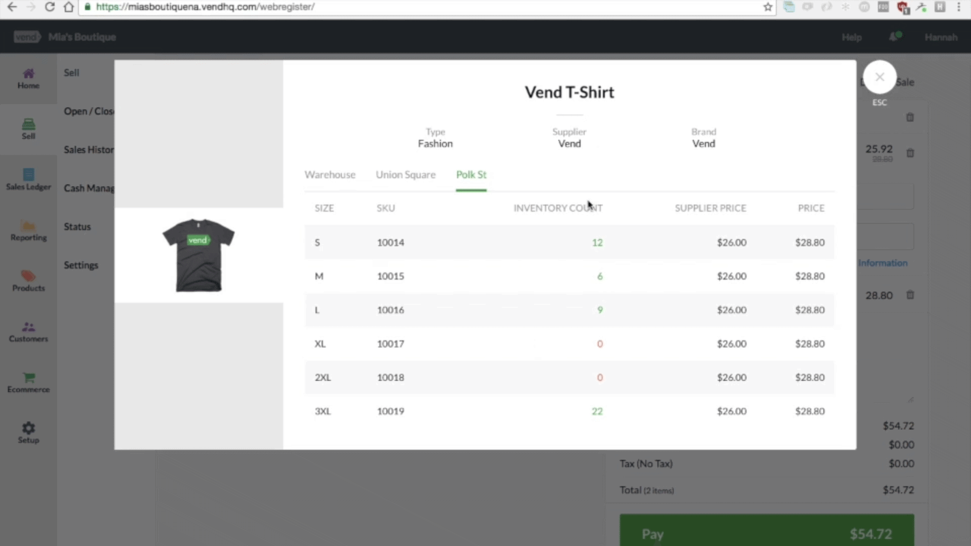 Vend POS item inventory management