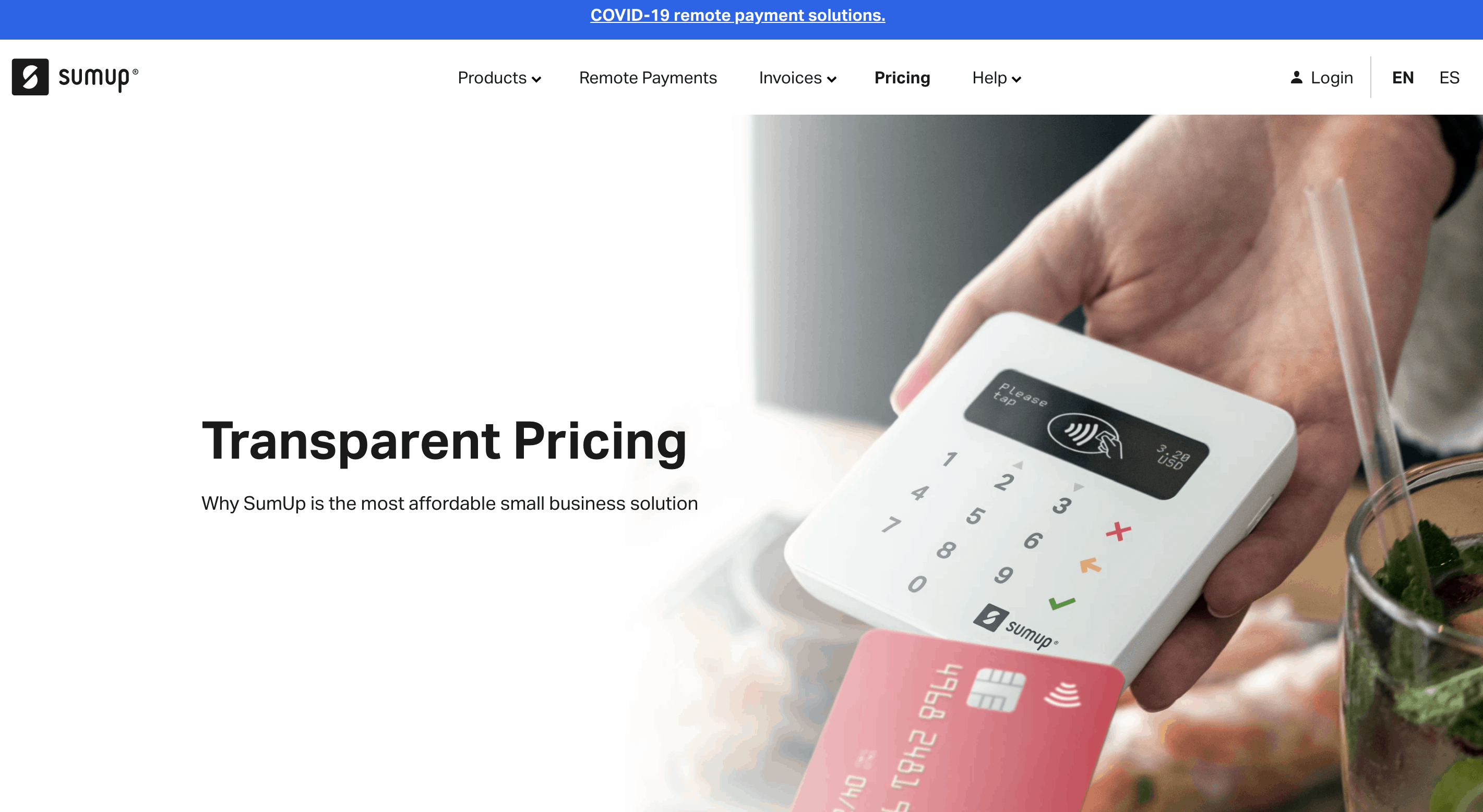 sumup website screenshot pricing page