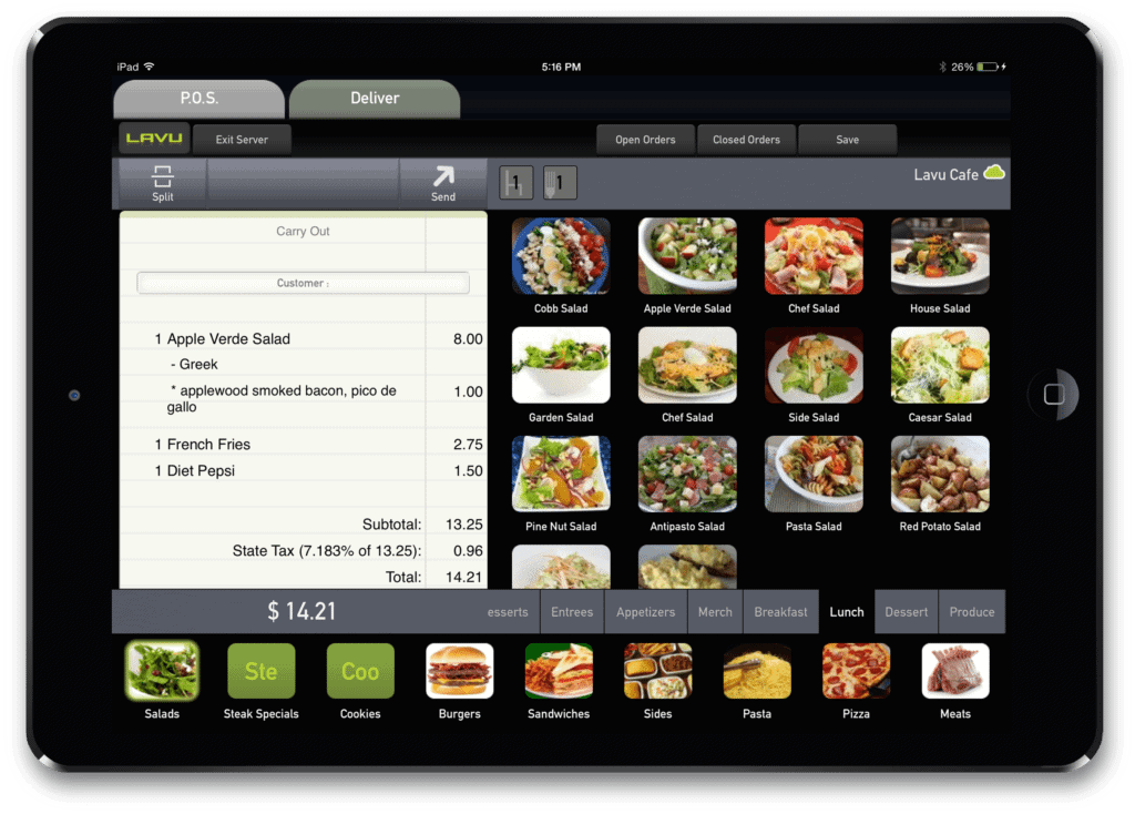 Lavu POS ordering screen