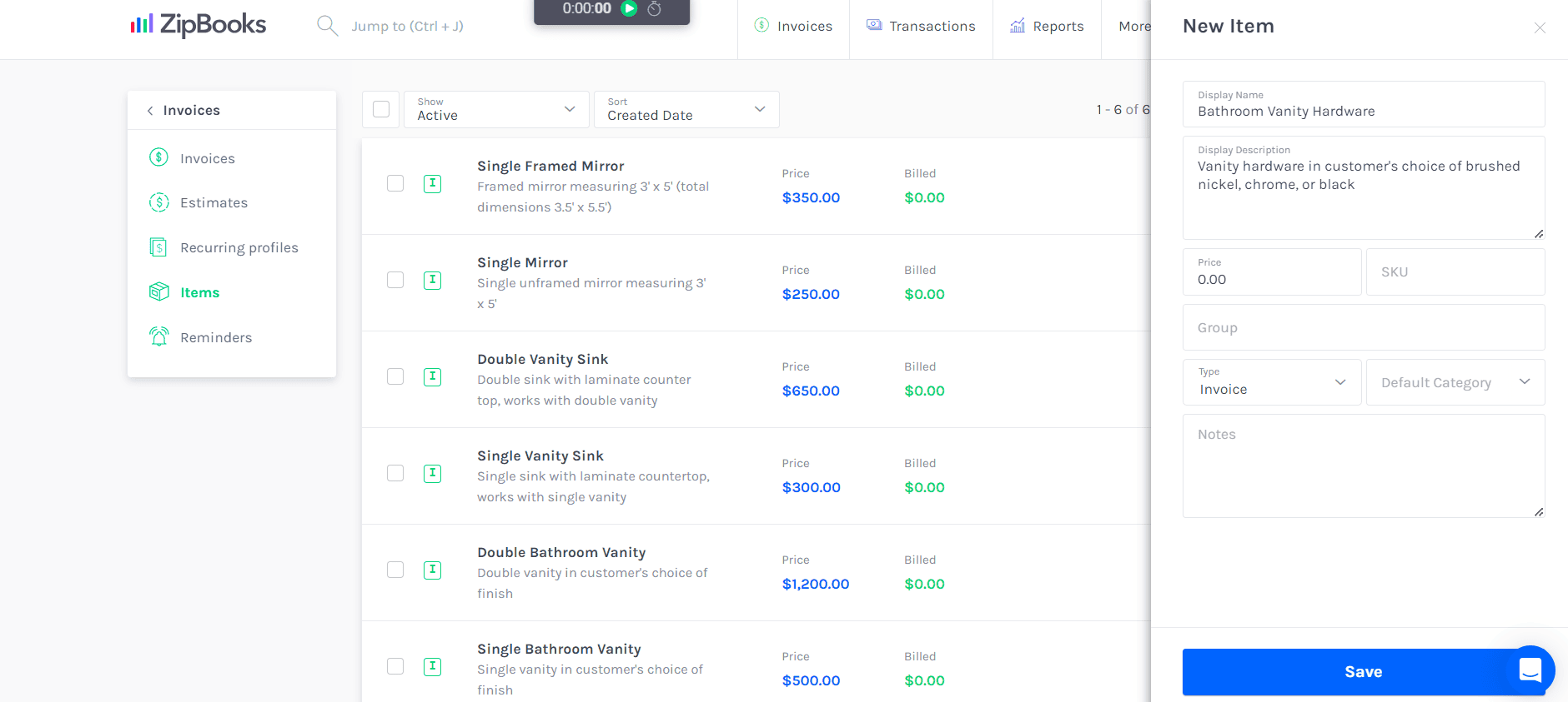 zipbooks items list 2024