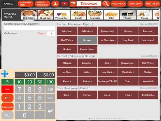 meza restaurant-specific POS takeaway menu