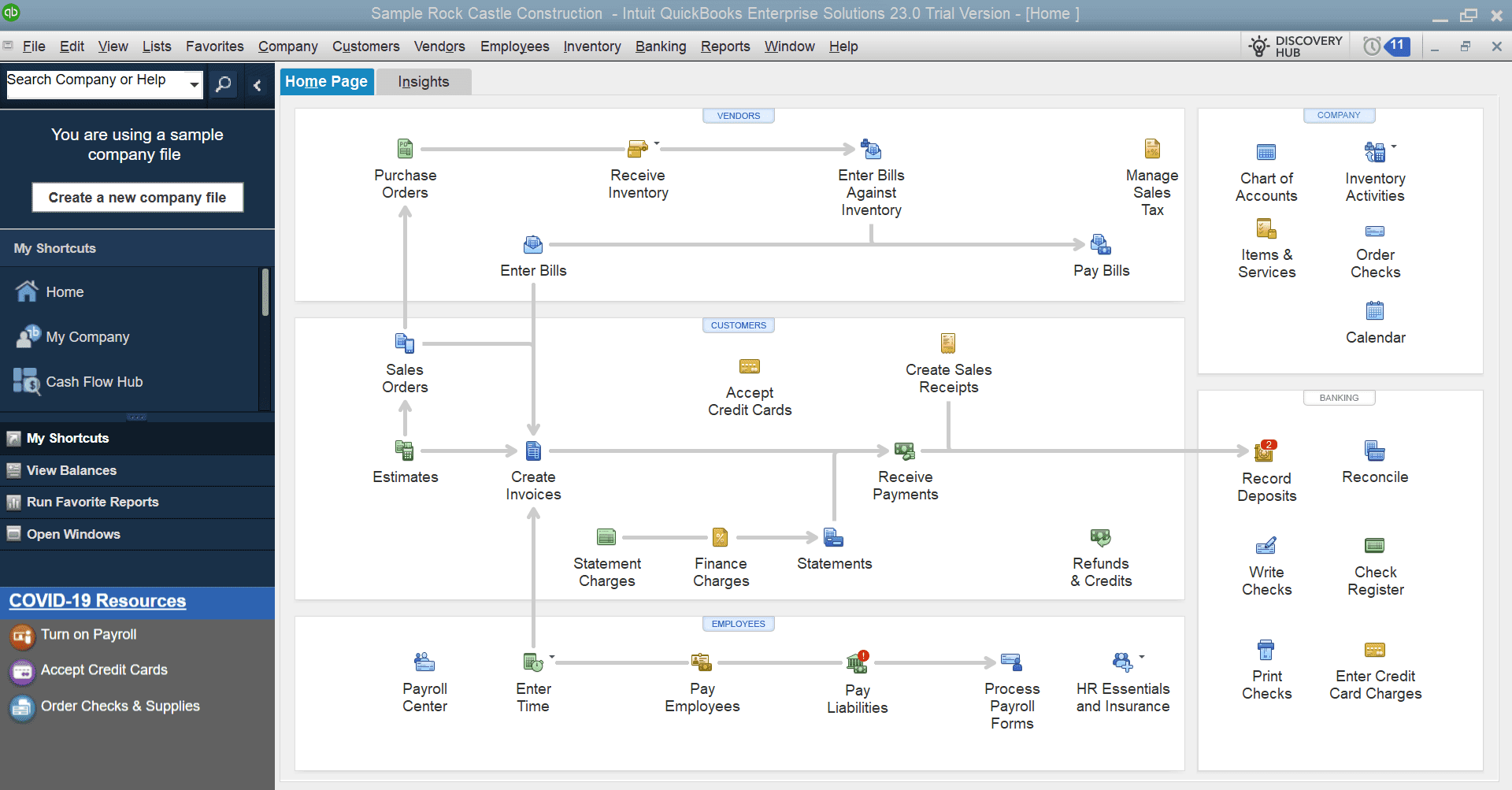 quickbooks enterprise dashboard