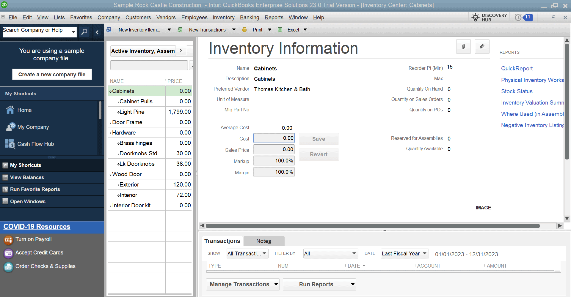 quickbooks enterprise inventory