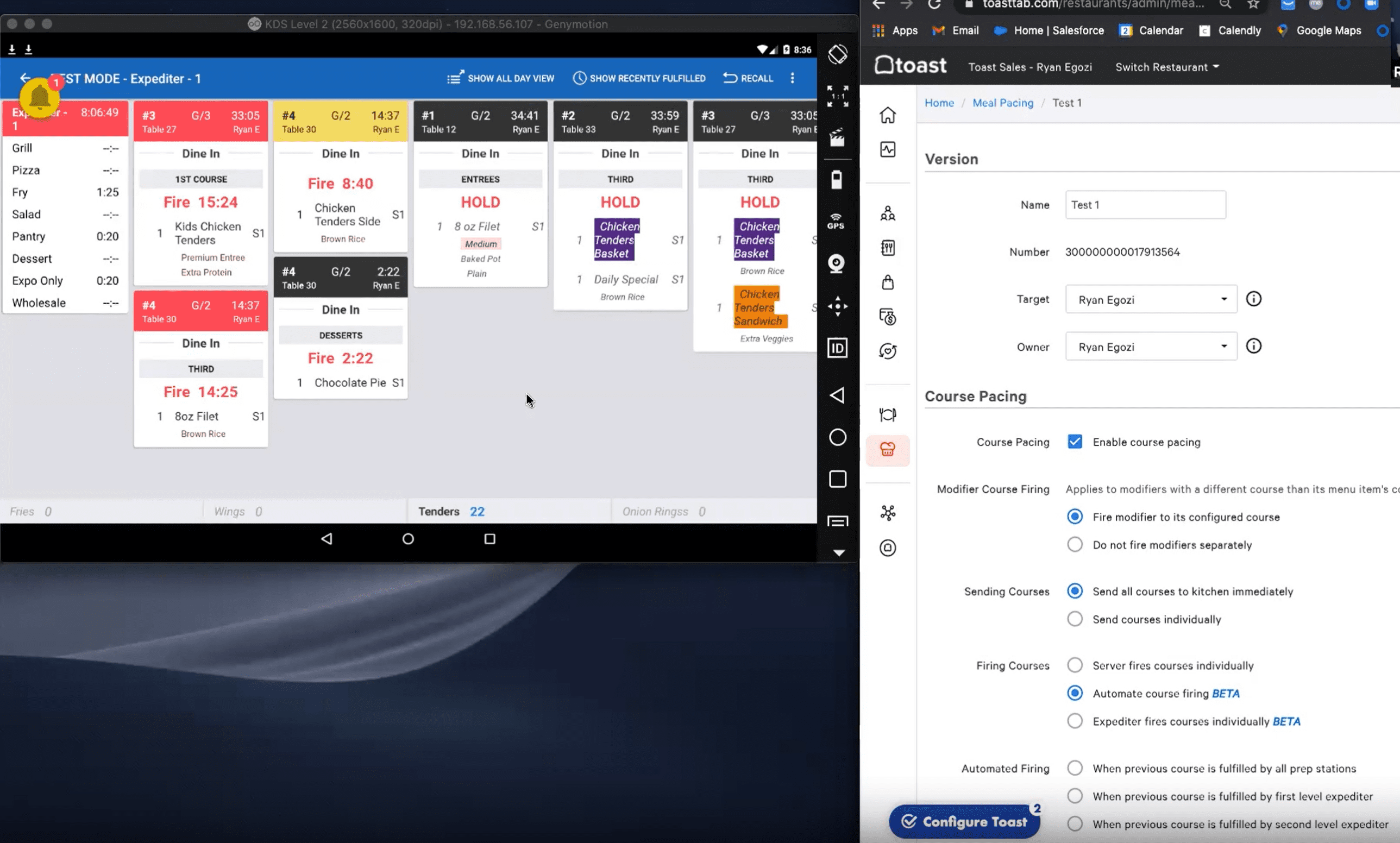 Toast KDS configuration setup displayed on admin dashboard and KDS screen