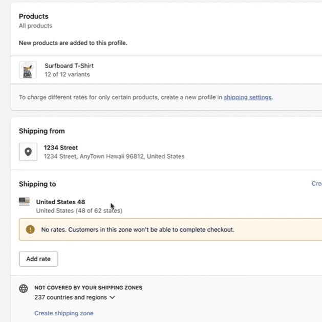 Shopify Shipping zone rates