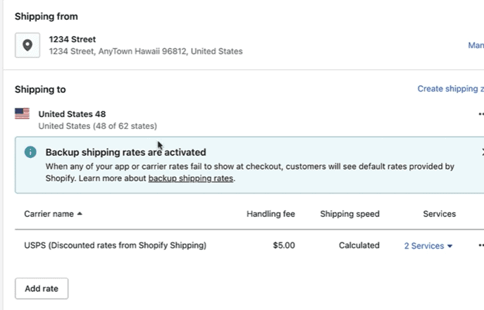 Shopify Shipping zone carrier rate.