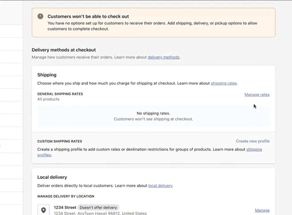 Shopify shipping manage rates.