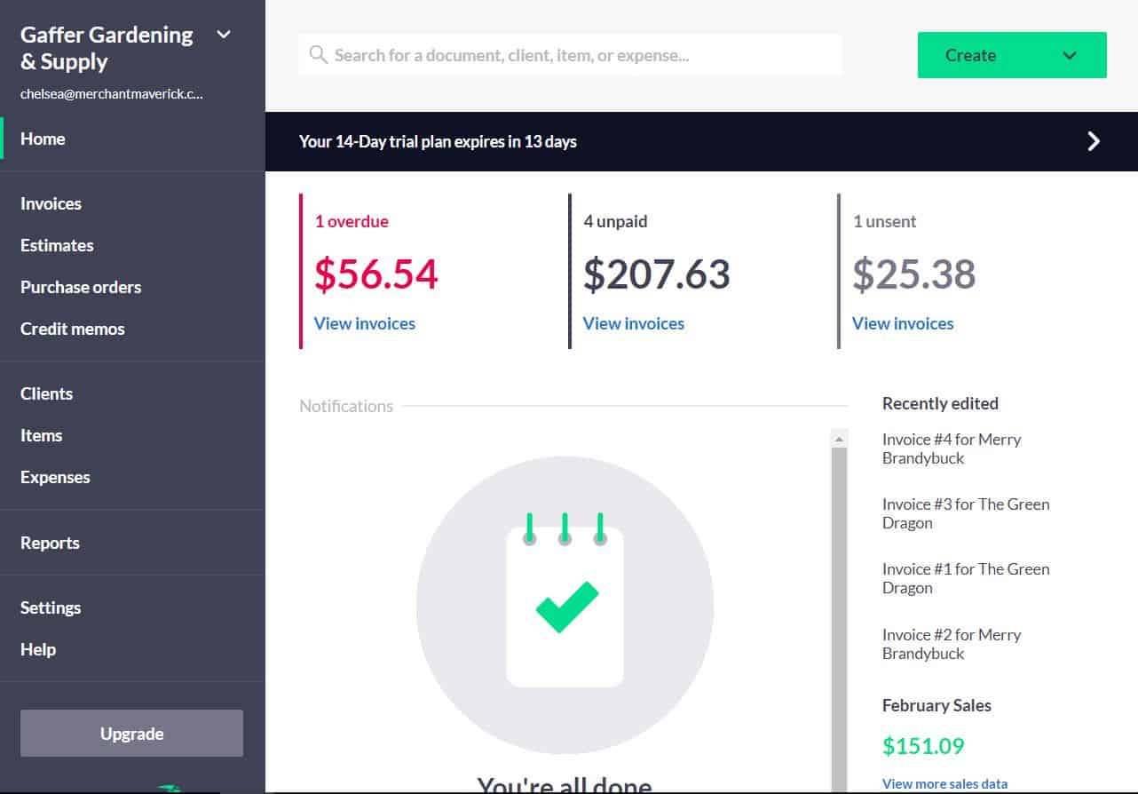 invoice2go dashboard