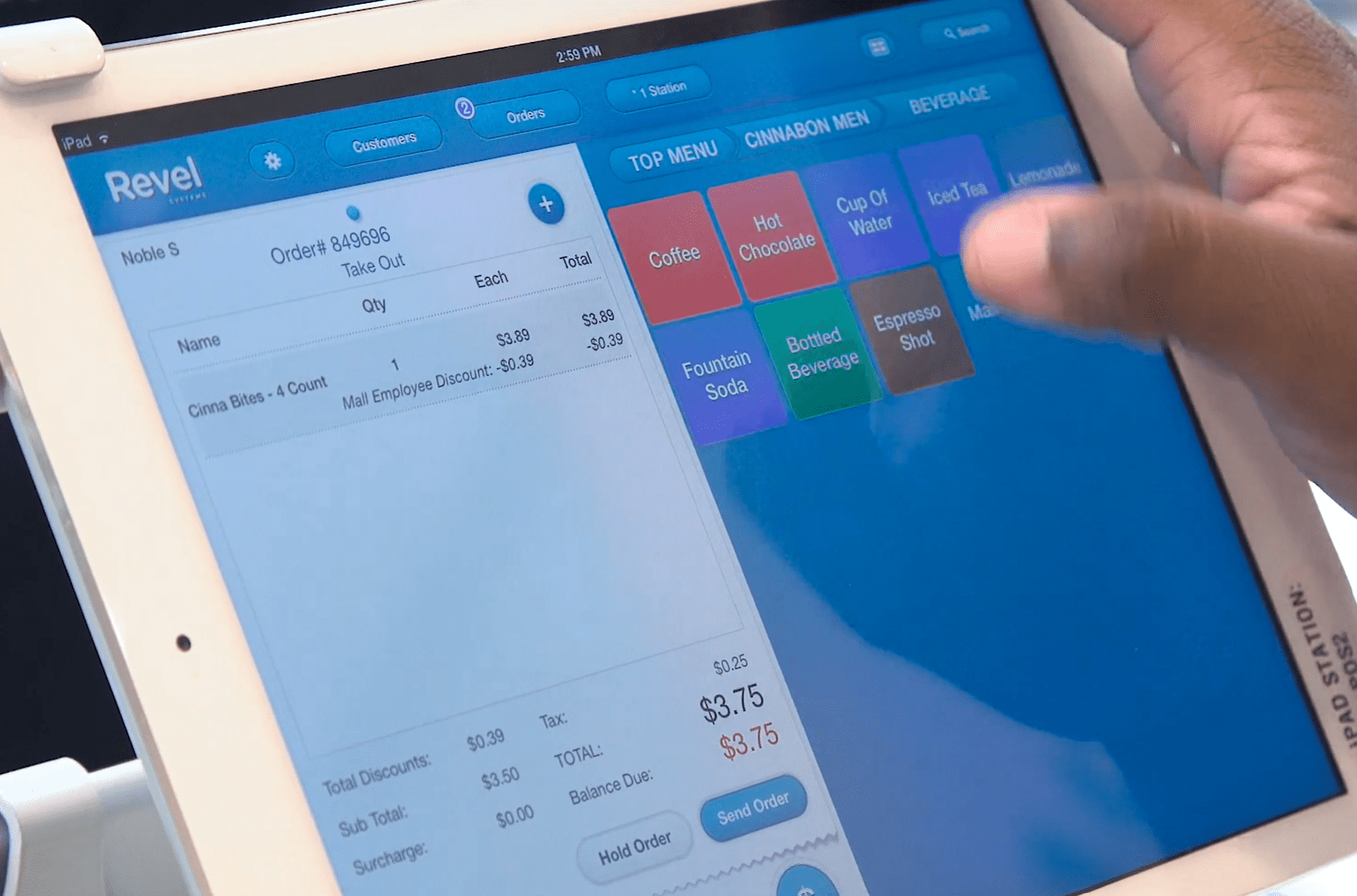 Photo of Revel tablet POS interface ordering system for restaurants