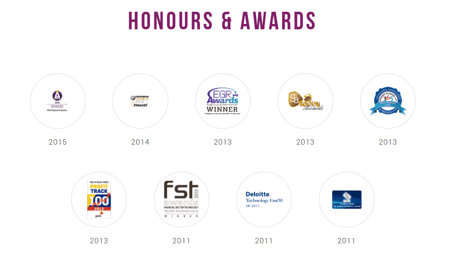 Screenshot of awards Skrill has won -- from "About Us" page on Skrill website