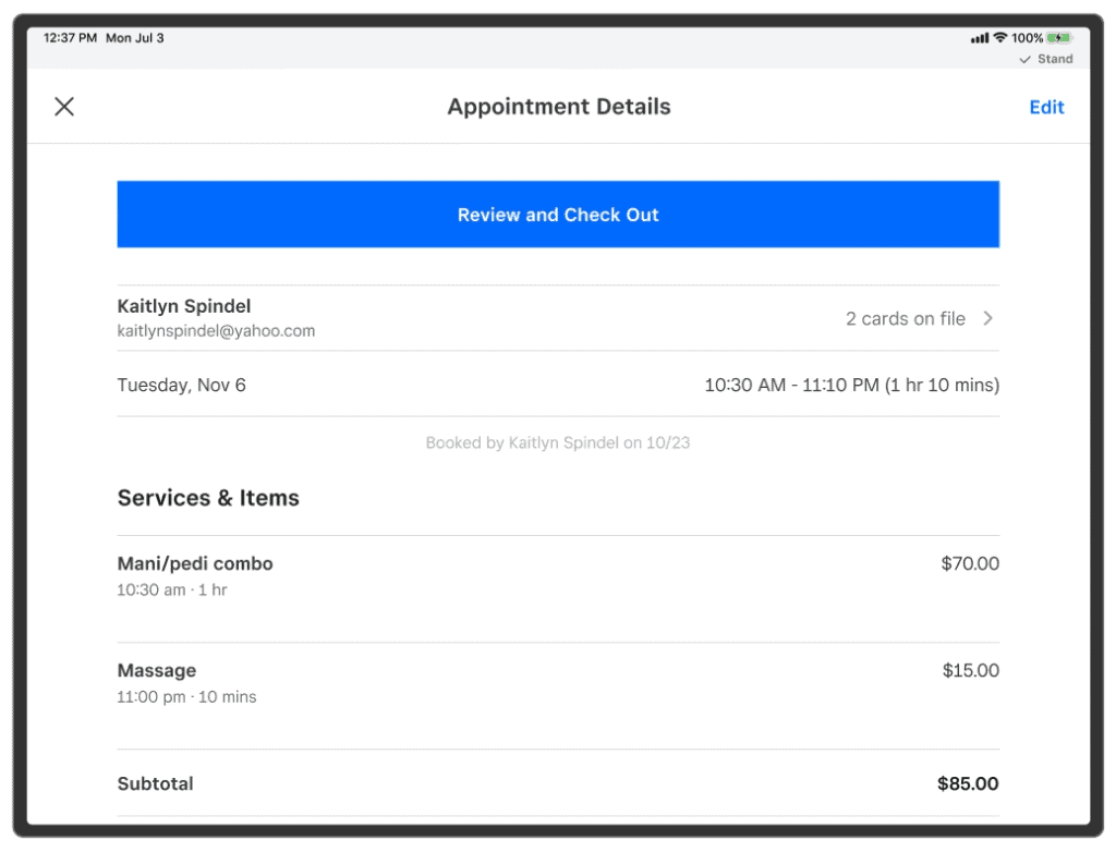 Square Appointments iPad POS system