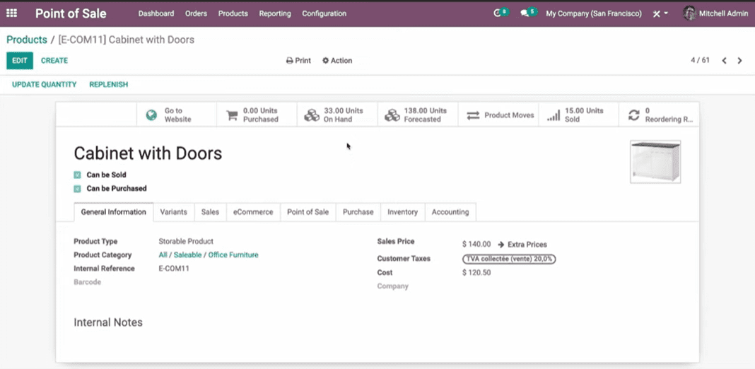 Odoo product settings example