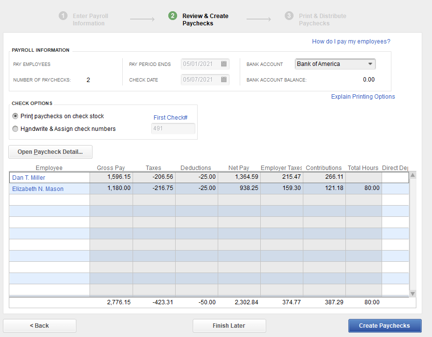 quickbooks desktop payroll paychecks