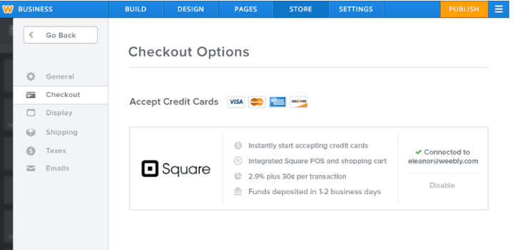 Weebly Square checkout option