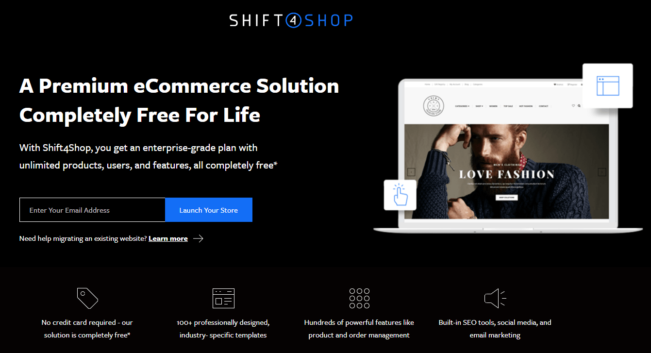 Screengrab of Shift4Shop web page