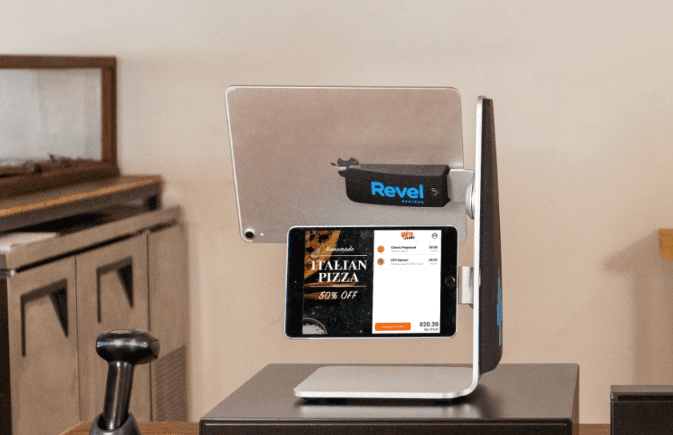 Revel POS iPad POS register, iPad stand, and customer-facing display