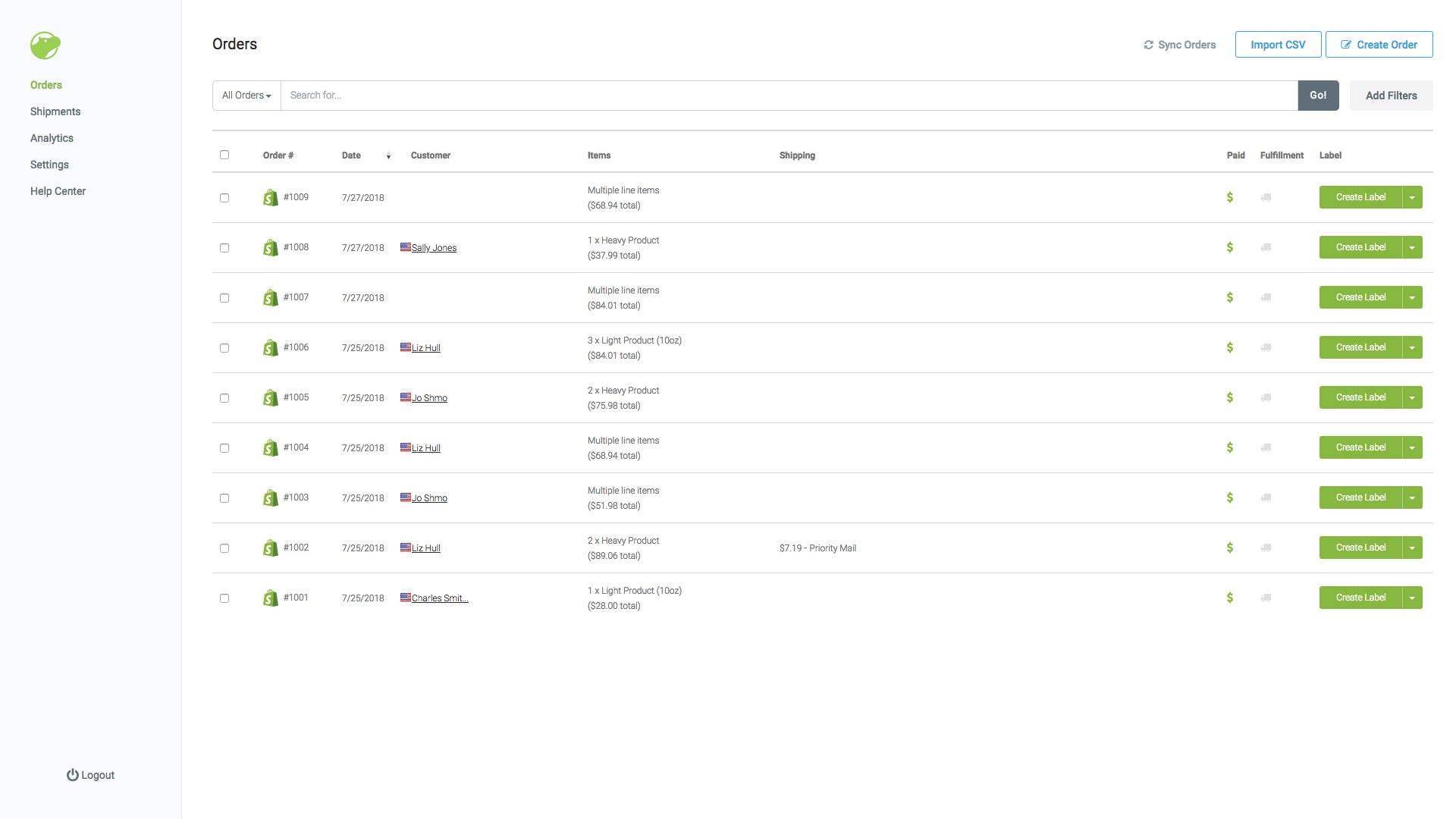 Screengrab of Shippo order page