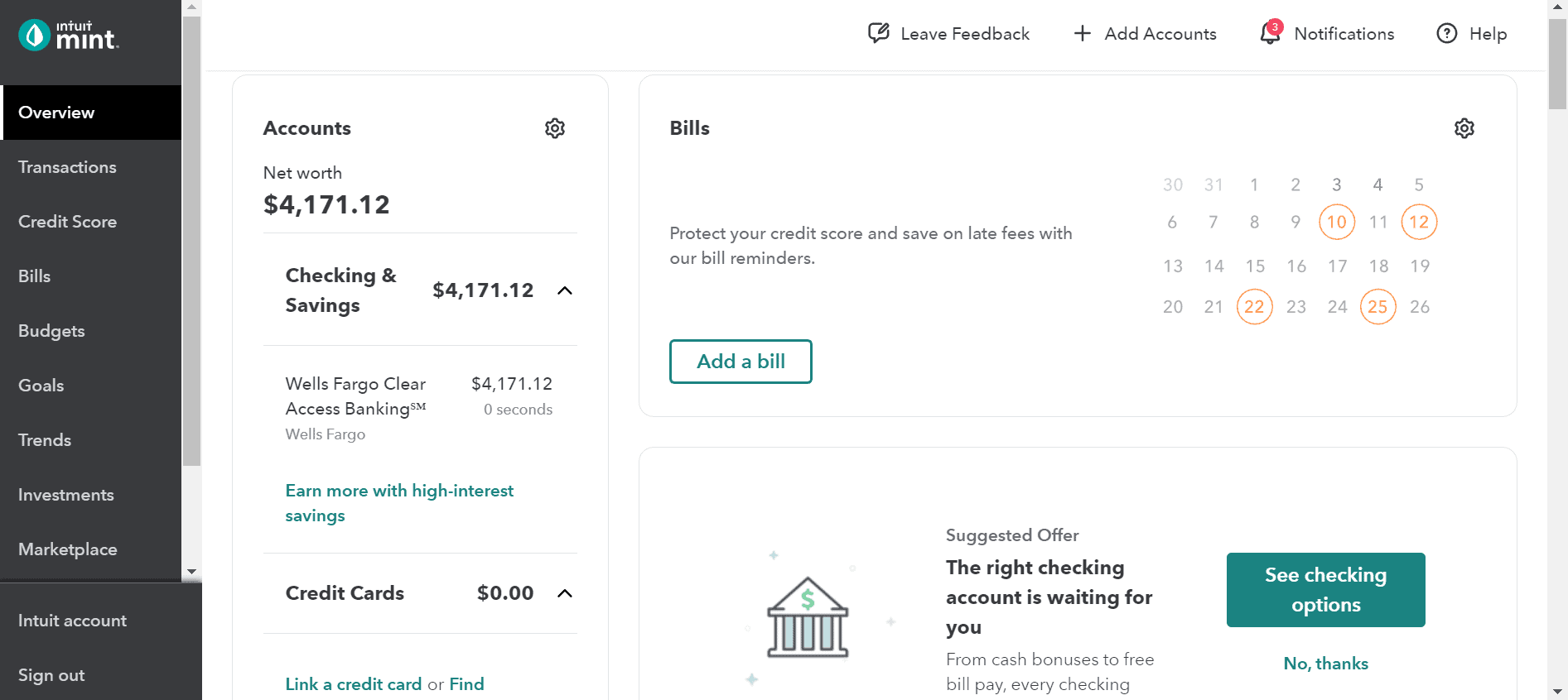 mint dashboard
