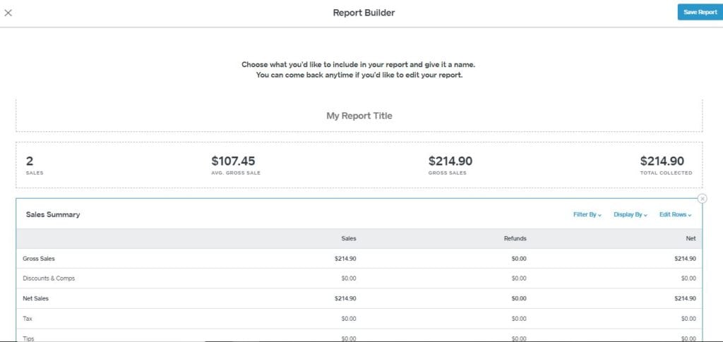 Square POS app report builder