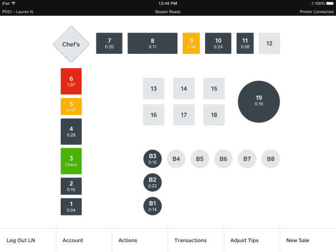 Square for Restaurants features: table mapping