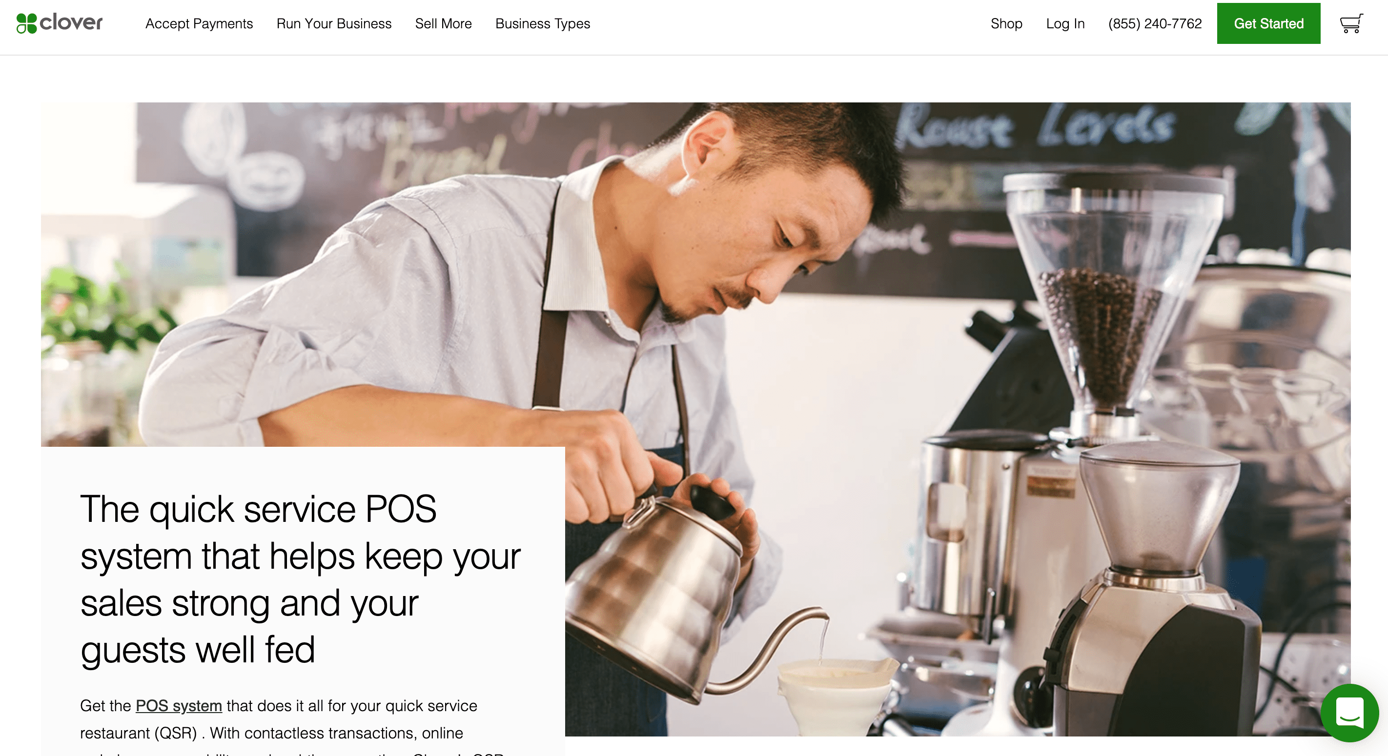 Clover for coffee shops website screenshot