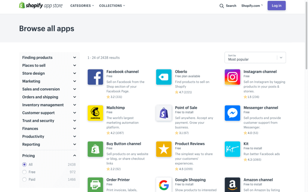 Screengrab of Shopify app store