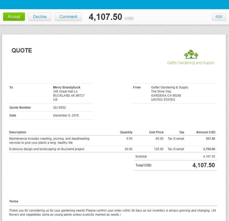 Xero customer invoice