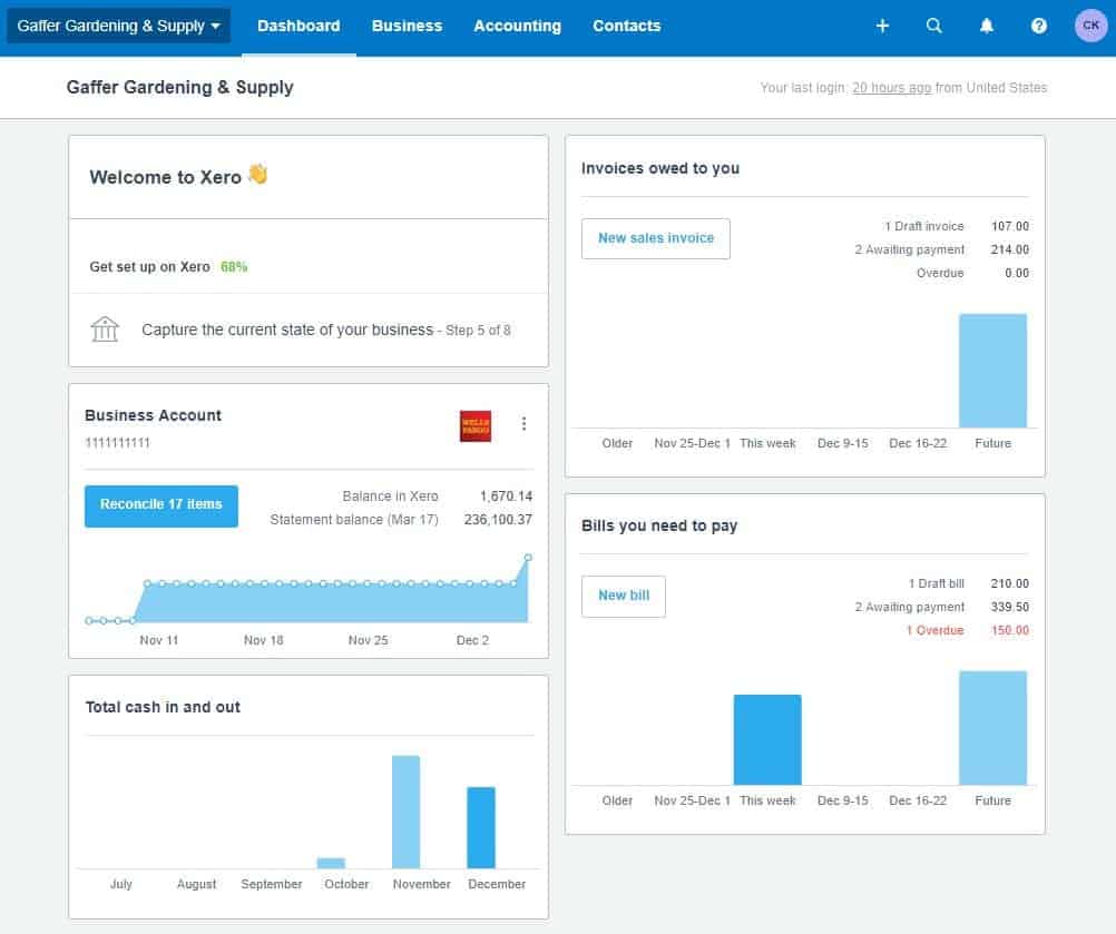 Xero dashboard