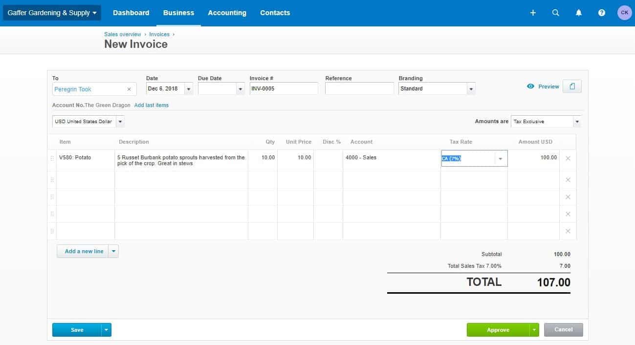 Xero invoicing feature