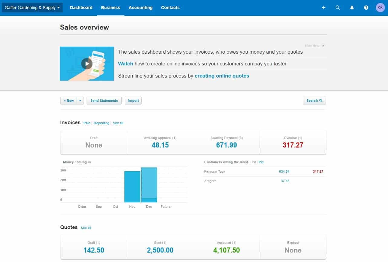 Xero sales dashboard