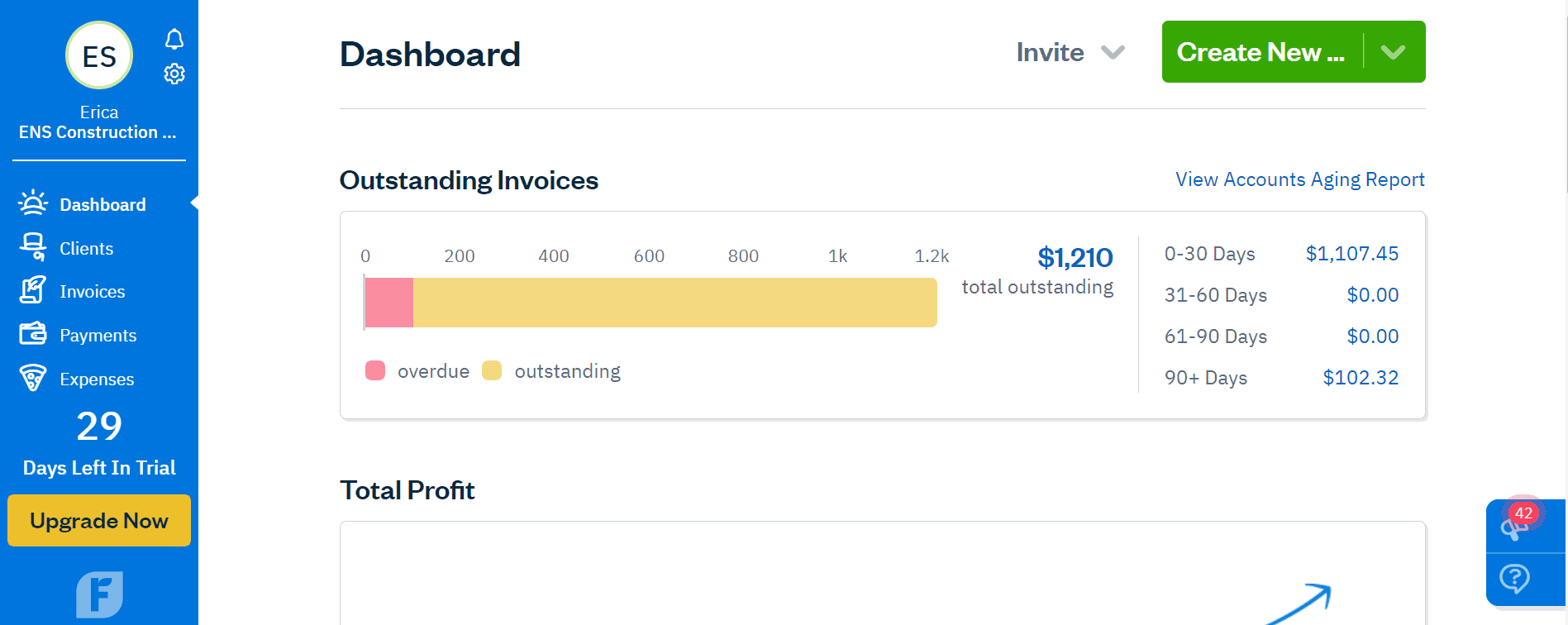 freshbooks dashboard